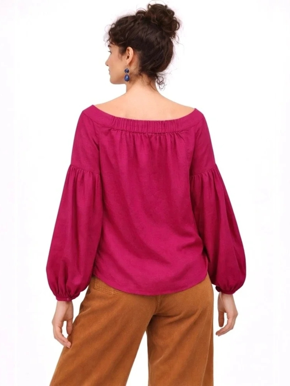 NWT Anthropologie Floreat Balloor Sleeve Peasant Top Size 2 Magenta Linen Blend - Picture 2 of 15